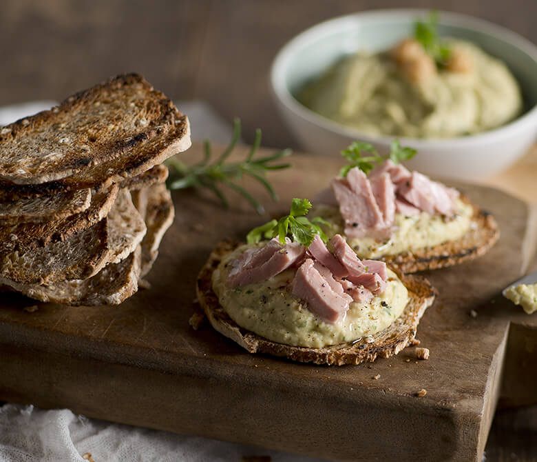 Savoury Crostini with Tuna and Chickpea Spread