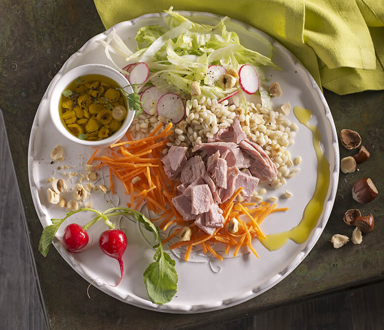 Barley Salad with Tuna, Radishes and Hazelnuts