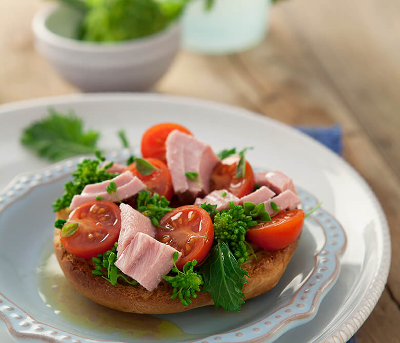 Friselle with Cherry Tomatoes, Broccoli Rabe and Tuna